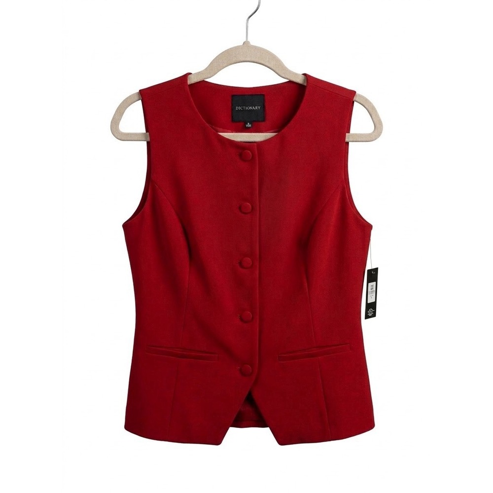Dictionary Women's Red Button-Front Tailored Vest Waistcoat NWT (Size S)
